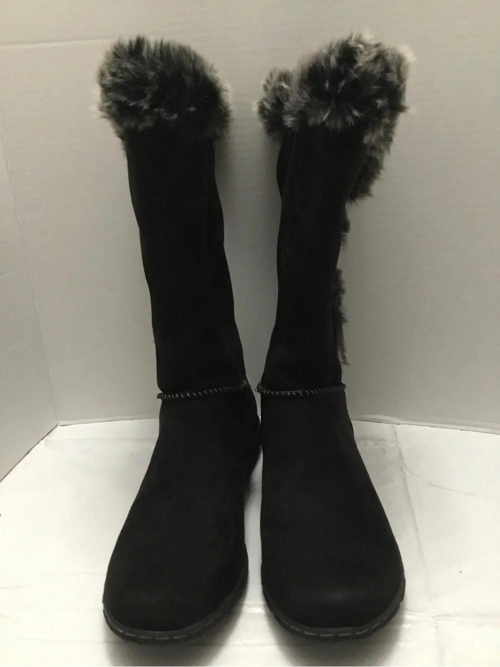 Natural Soul Black Faux Fur Mid-Calf Winter Boots Side Zip Size 9.5‎